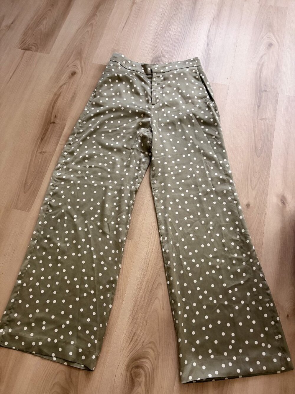 Zara Olive Polka Dot Satin Pants